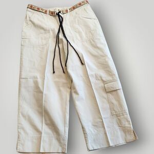 White Stag Women's 10 Beige Khaki Belted Chino Capri Pants